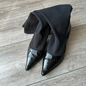 France Mode Patent Leather Heeled Sock Boots Made in France